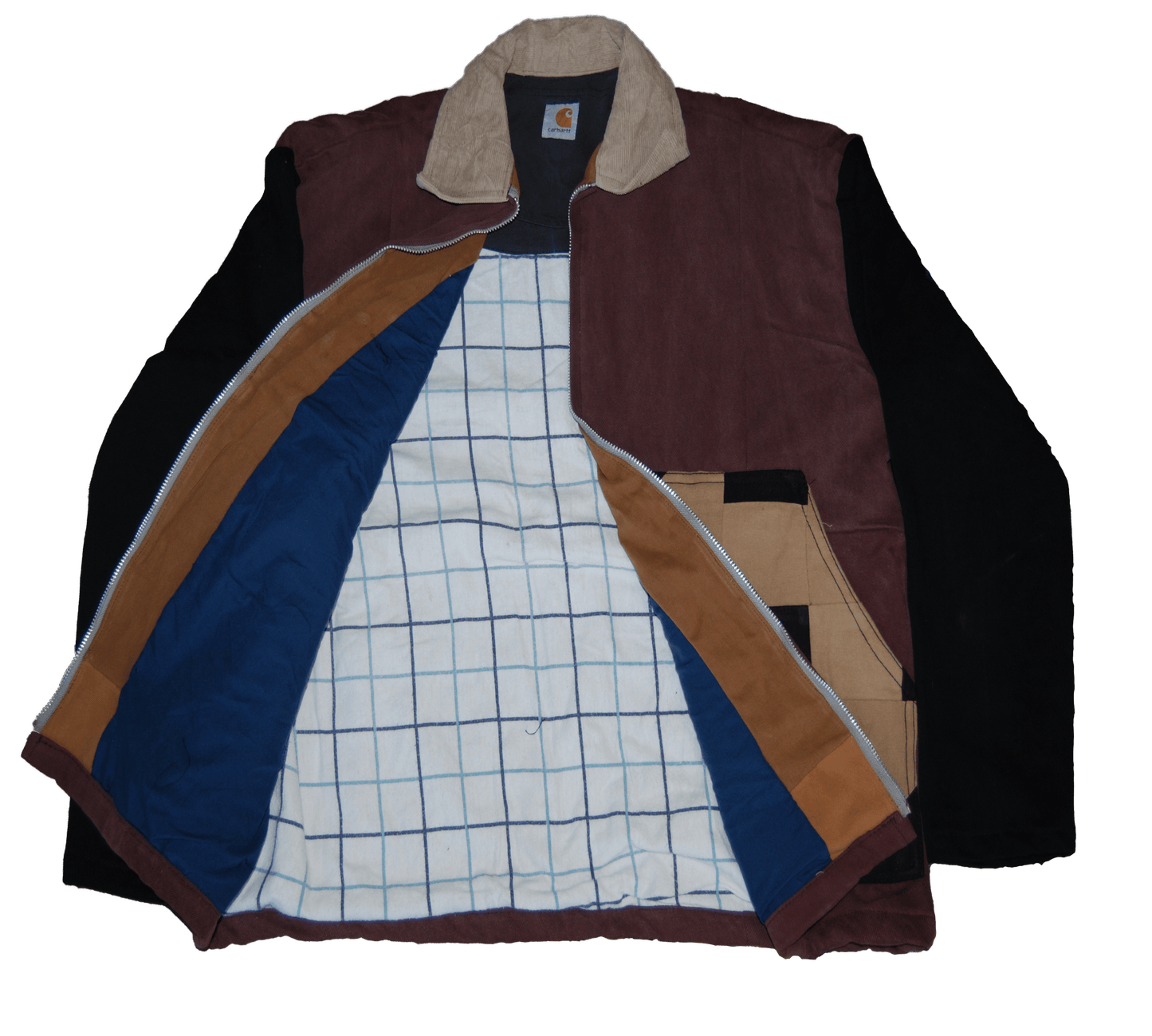 Carhartt Jacket #0004 maroon black sleeves cross pattern pockets small2 med4 large3 open