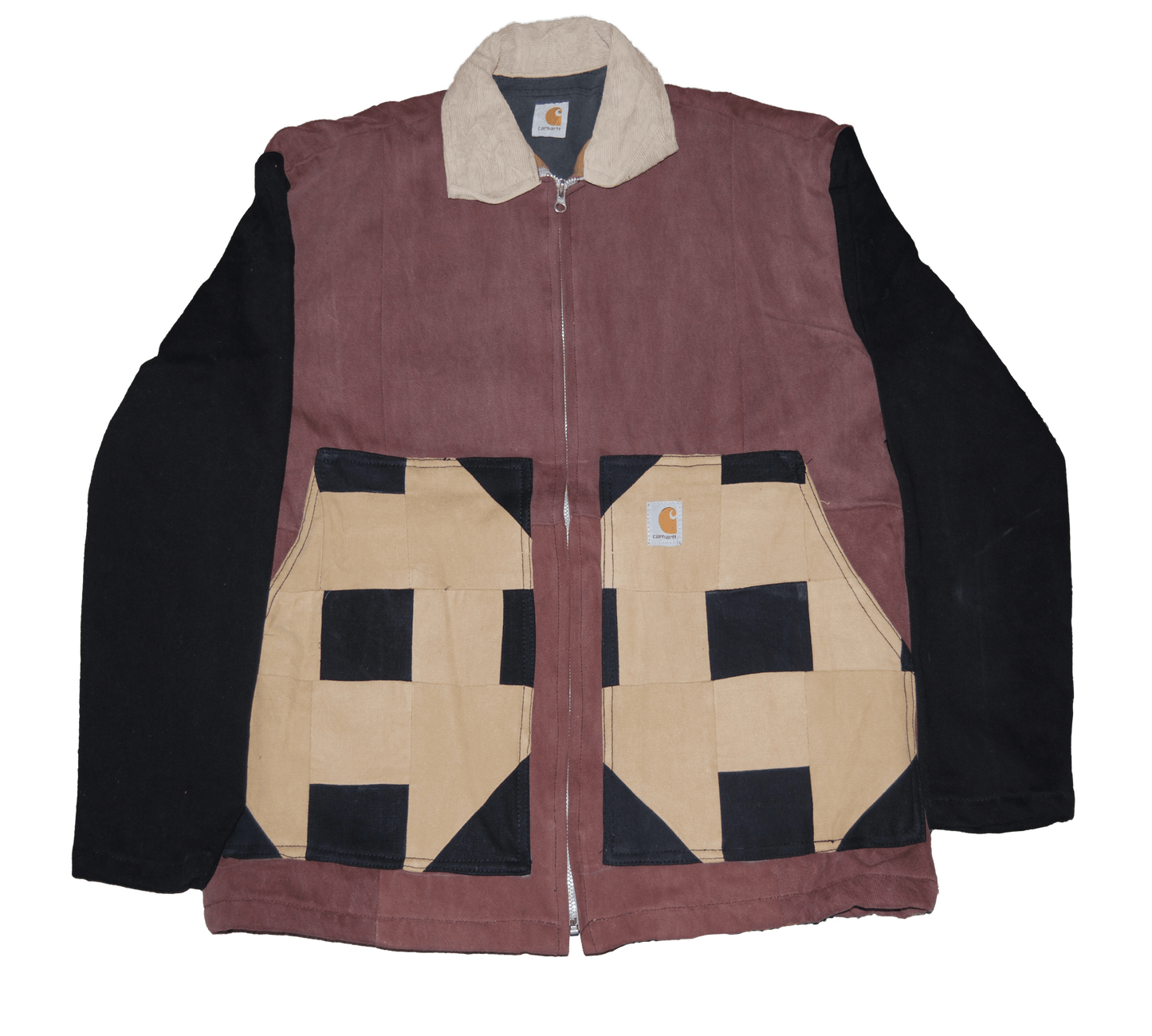 maroon black sleeves cross pattern pockets small2 med4 large3 front