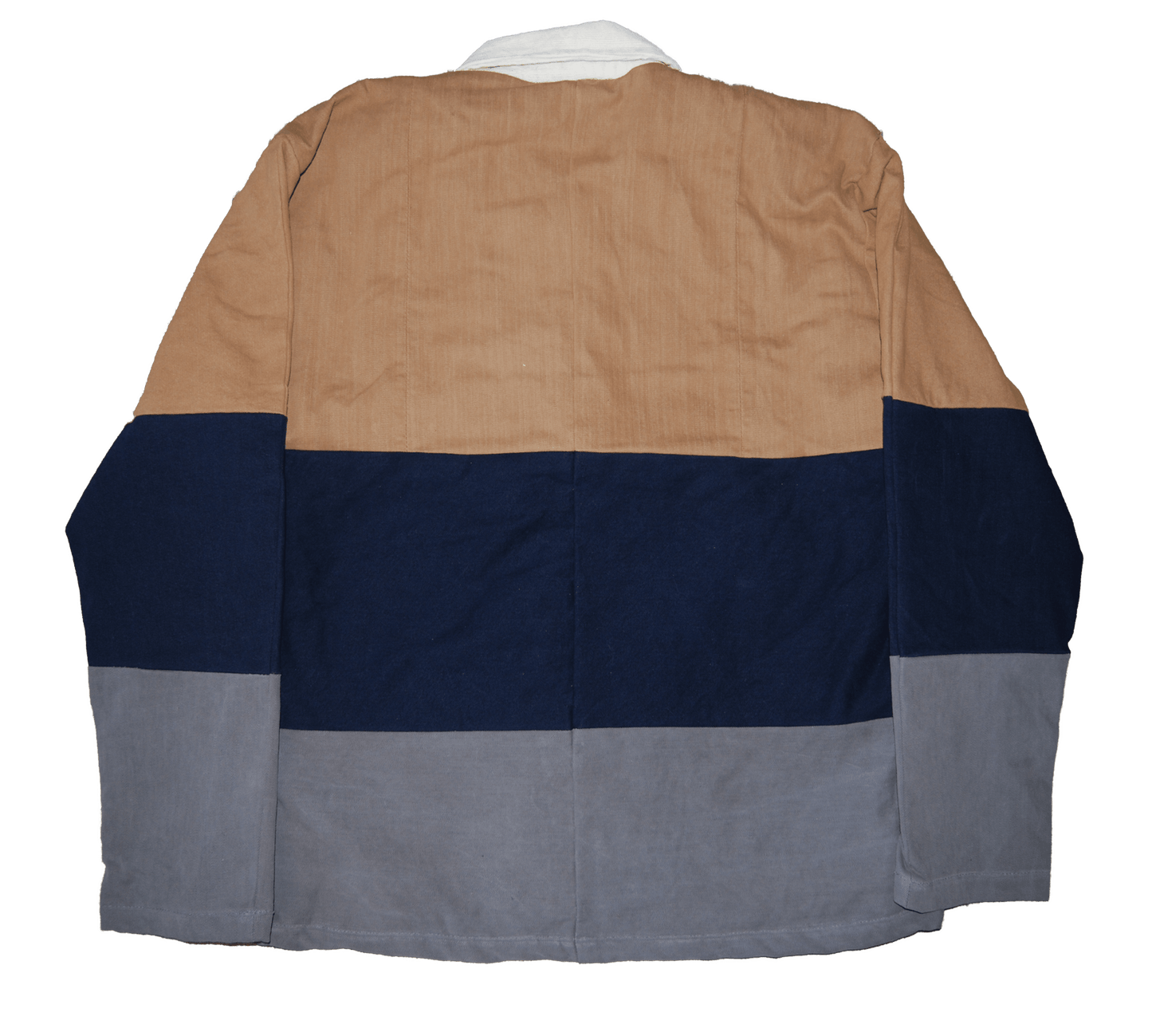 tan blue gray horizontal white collar large back