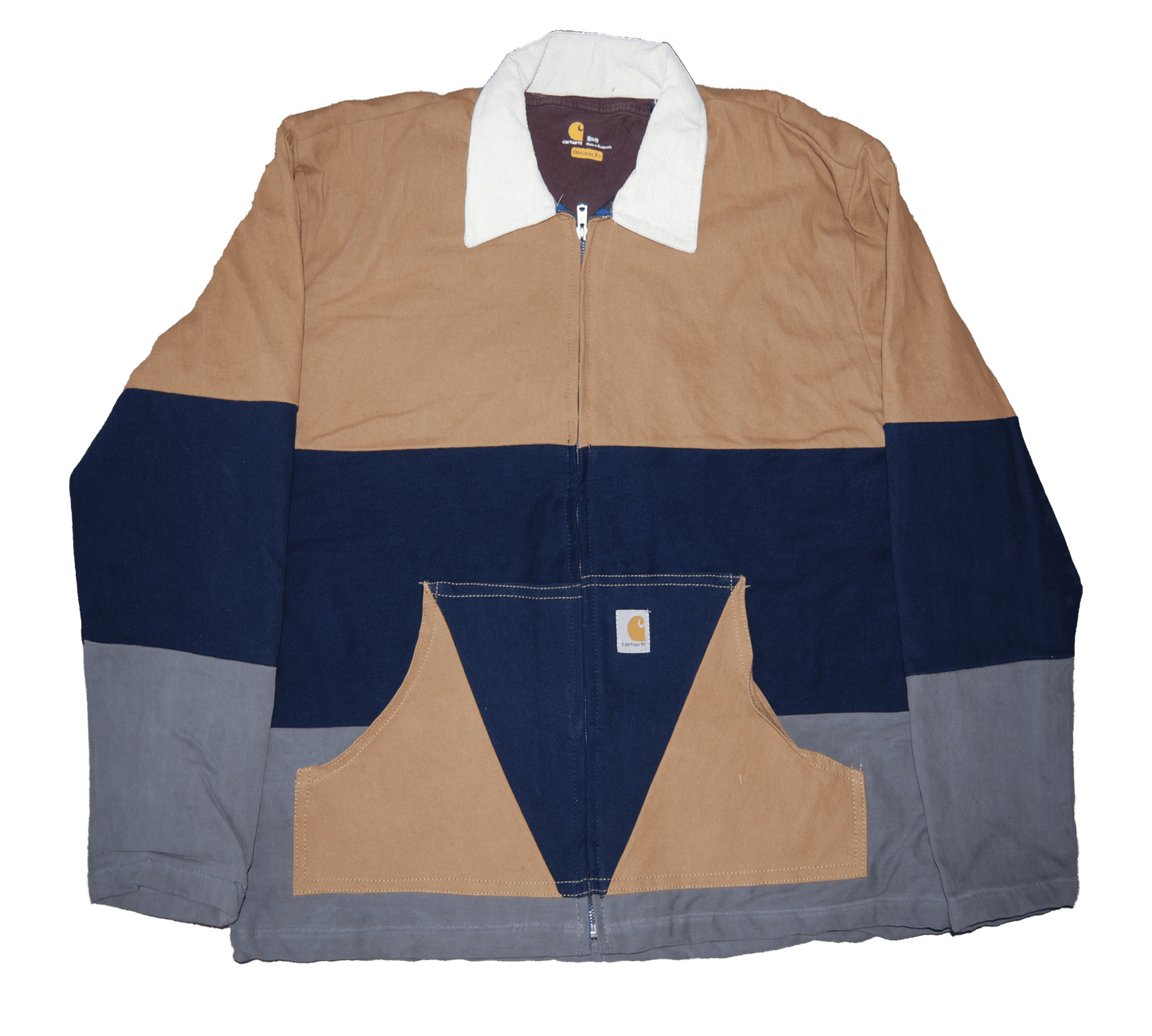 tan blue gray horizontal white collar large front