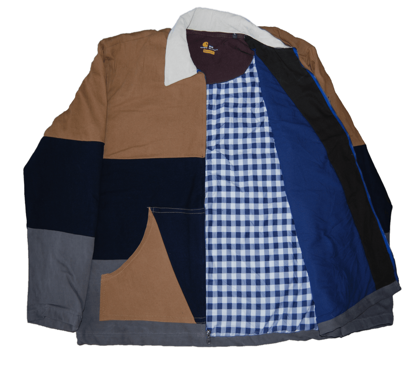 tan blue gray horizontal white collar large open