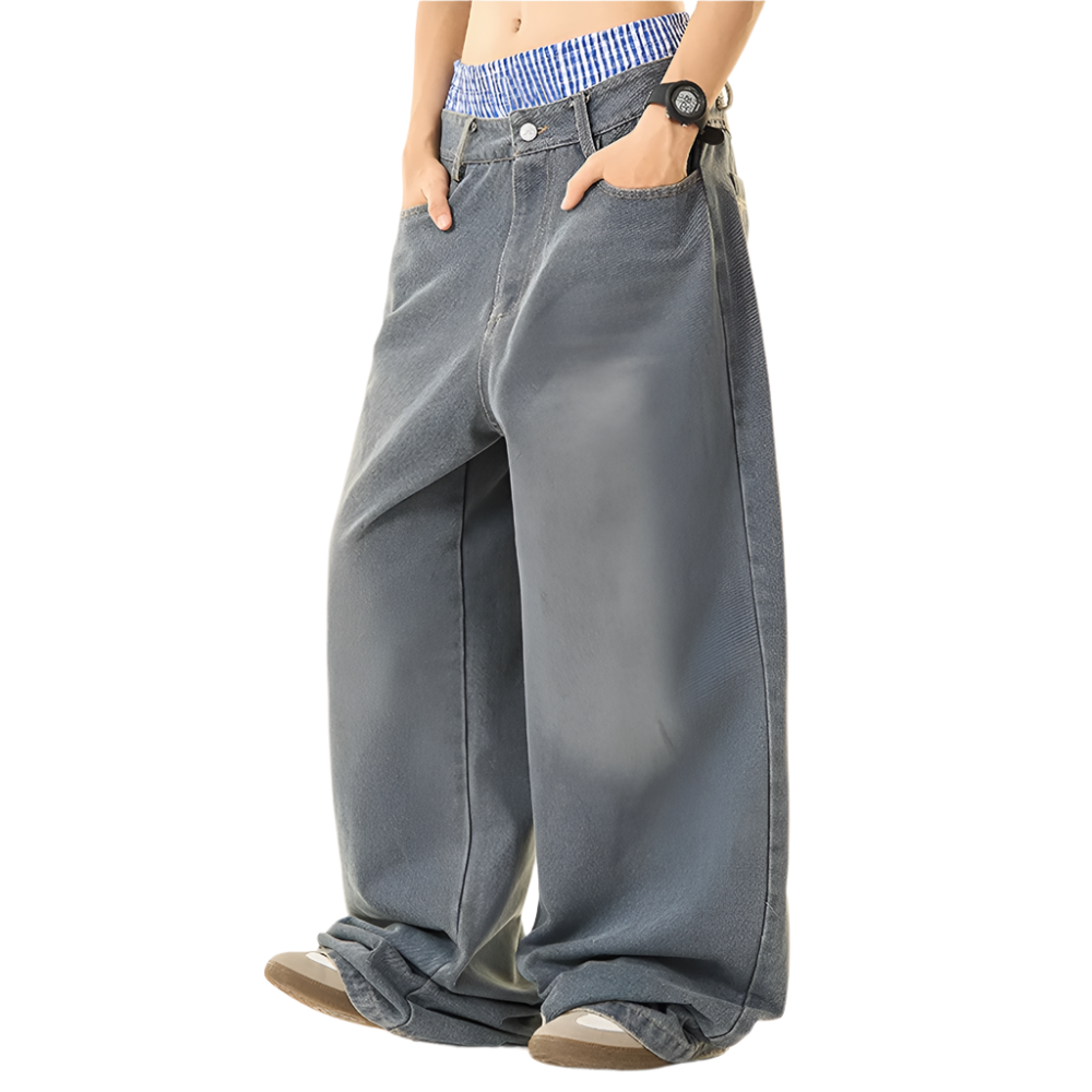 Double Waisted Wide Leg Jeans - FunTakers