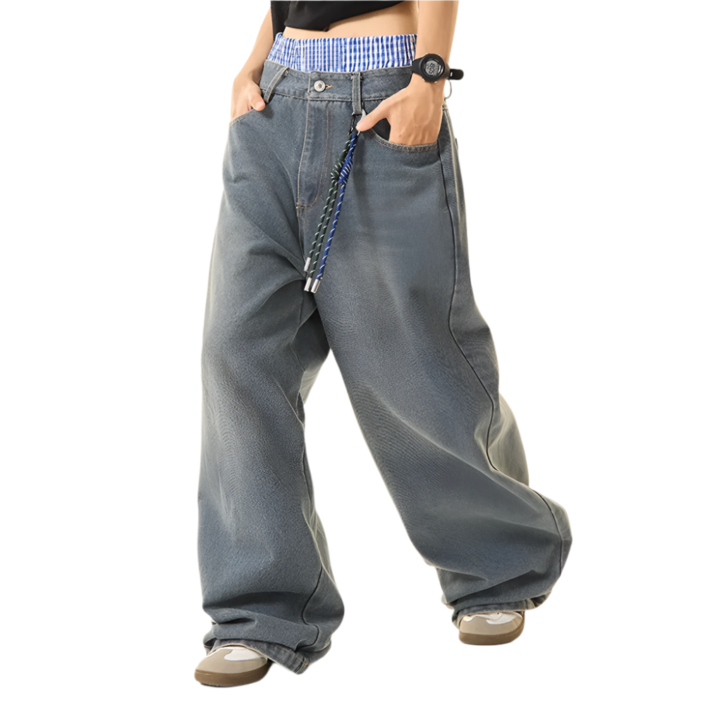 Double Waisted Wide Leg Jeans - FunTakers