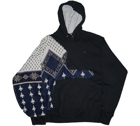 Black Champion hoodie with Royal Blue Coogi Arm