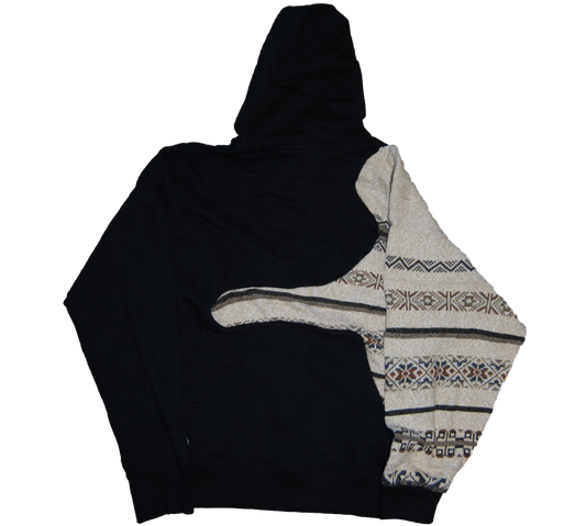 Black Champion hoodie, beige coogi arm