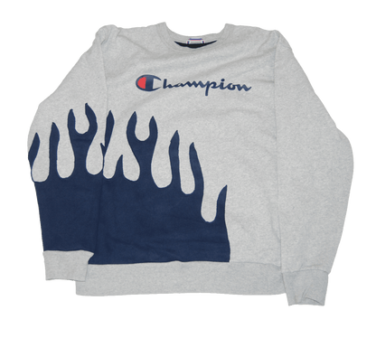 Gray Champion Sweater With Blue Flame effect